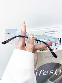 1副复古无框矩形眼镜，简约时尚男女通用眼镜，适合派对、街头风、朋克风等场合。 - 彩色 - 查看 6