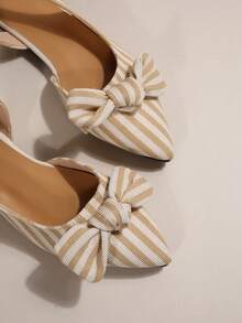 白色尖头蝴蝶结设计平底鞋，镂空乐福鞋，优雅休闲春秋新款女士镂空穆勒鞋 - 卡其色 - 查看 8