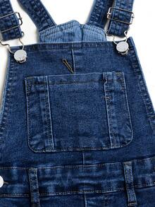 Versatile Adjustable Strap Denim Suspender Skirt, Suitable For Girls All Seasons - Dark Wash - View 5