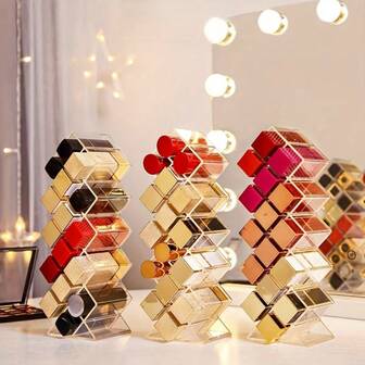 1个装口红收纳盒，化妆品收纳盒，16格唇彩塔式收纳架，香水架收纳盒，适用于唇釉、口红等化妆品收纳，假日必备，适合海滩度假、浴室收纳、卧室收纳，大容量