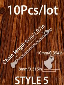 10 pezzi/lotto Catena di estensione in acciaio inossidabile con fermagli a moschettone, connettori a forma di foglia, fiocco, conchiglia, luna, croce, stella e cuore, per realizzazione di gioielli fai-da-te, accessori per braccialetti e collane con catena di prolunga - Catena a coda fai da te - Visualizzare 36