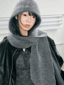 1件新款拉法帽 女士秋冬保暖羊毛帽围巾一体式连帽围巾针织帽 冬季保暖装备 情人节礼物 - 彩色 - 查看 7