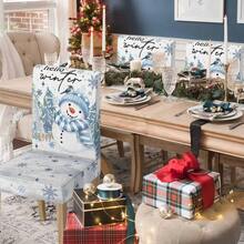 Horaldaily 4PCS Christmas Dining Chair CoversBlue Snowman Stretch Removable Washable Slipcover Chair Protector For Dining Room Home Decor - Blue+4 - View 3