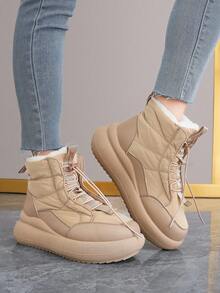 Fall/Winter Women's New Outdoor Thick Bottom Snow Boots, High Quality Thick Warm High-Top Shoes, Simple Versatile Casual Shoes,Fur Boots - Khaki - View 3