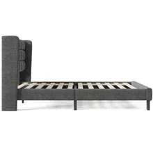 Upholstered Bed With Its Padded Headboard, Double Bed With Slatted Base, 140x200cm, In Grey Linen, Medium Firm (Without Mattress) - Grey - View 9