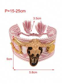 1pc Y2K Western- Cowboy Style Colorful Alloy Bull Head Engraved Horseshoe Cross Tassel Braided Bracelet For Women, Perfect For Everyday Outings, Dates, And Parties. An Elegant Gift For Ladies, Ideal As A Valentine's Day Present For Your Sweetheart - Bull Head Bracelet - View 5