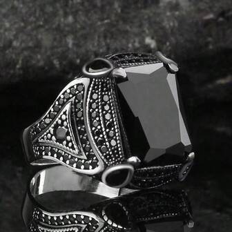 1pc Vintage Business Silver Alloy Ring With Artificial Gemstone For Men's Daily Wear Or Engagement Ring