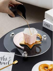 1件套星月图案250毫升咖啡/茶杯碟套装，金色陶瓷杯碟，茶杯/牛奶杯/办公水杯，适合居家/节日使用，可作为创意生日礼物送给朋友、父亲或母亲。 - 彩色 - 查看 5