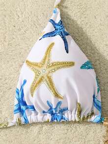 Bộ đồ bơi 2 món, kiểu dáng nghỉ hè, áo bikini in họa tiết có cúp ngực + quần bơi cạp cao, bộ đồ bơi gợi cảm. - trắng - Xem 3