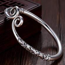 High-Quality Hypoallergenic Silver Patterned Spiral Bracelet Ring, Versatile For Daily Wear, Perfect As Birthday Or Holiday Gifts, Available In Local Warehouses, Ideal For Elegant Women's Gifts - 銀手鐲 - 查看 6