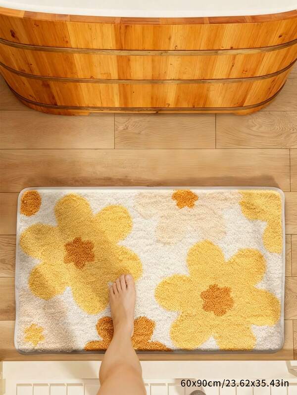 1 pieza Alfombra de baño con flor amarilla fresca, alfombra estilo dulce y lindo para chicas, alfombra de lana sintética esponjosa y cómoda, adecuada para sala de estar, dormitorio, entrada, cocina, mesita de noche, duradera y antipolvo