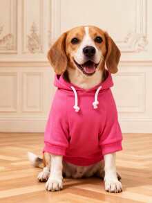 LUCKIE LABO 1pc Pink Polyester Dopamine-Themed Basic Hoodie Suitable For Cats And Dogs, For Indoor And Outdoor Use