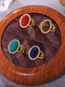 1pc Oval Resin Ring, Stainless Steel Fashion Personalized Ring, Women's Stainless Steel Ring, Women's Accessories, Summer Ring, Jewelry Gift, Beach Resort Ring