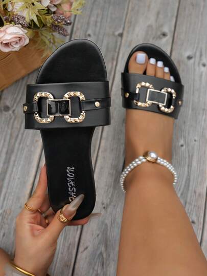 1 Pair Women's 2025 New Spring/Summer Fashion Brand Flat Sandals, Casual Roman Style Slip-On Flats, Comfortable Flat Slip-On Sandals, Blogger Recommended, French Elegant Sandals, Summer Beach Shoes, French Design Low Heel Round Toe, Lightweight Casual Indoor Sandals. Minimalist Style Sandals, Comfortable Daily Wear, Suitable For Casual Occasions, Perfect For Summer Outings And Beach Days.