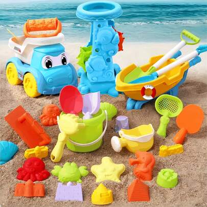 Kids Beach Toy Set - Beach Car, Bucket, , Shovel, Digging Toys For Outdoor Fun, Reusable Sandbox Tools, Ideal Summer Birthday/Holiday Gift For 3-12 Years Old Boys & Girls (Random Color & Style)