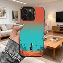 Cubierta de teléfono con diseño degradado naranja y turquesa con ilustración de niño en paisaje urbano para iPhone 14 Pro Max funda protectora estilo artístico para uso diario Aplicable a teléfonos Apple y Galaxy. - Negro - Ver 2