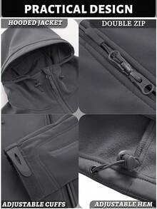 chamarra táctica con capucha para hombre,chamarra de senderismo para exteriores,de forro polar,cálida para invierno,resistente al agua y viento - gris - Ver 3