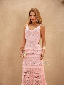 Women's Midi Dress, Knit With Lace, Party, Beach, Sophisticated, New Year's Eve, Christmas, Vacation, Beach, Wedding, Bridesmaid - 淺粉色 - 查看 5
