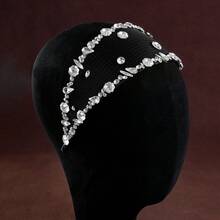 1pc Minimalist Rhinestone Embellished Headband, High-End Sparkly Black Mesh Hair Accessory, Winter - Black - View 9
