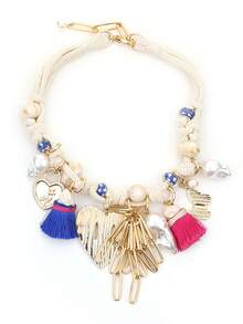 Vintage Style Multi-Element Necklace, Tassel Heart & Faux Pearl Pendant Choker - Multicolor - View 3