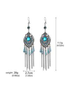Vintage Fully Rhinestoned Round Resin Crystal Chain Tassel Long Earrings For Women