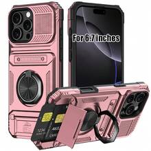 Funda de Teléfono Genial para iPhone 17 Air/16e/15/14/13, Pro, Pro Max, Plus, Múltiples Colores Disponibles, Viene con Soporte de Metal y Portatarjetas Invisible, Carcasa Dura de PU + Interior de Goma Suave, Protección de Doble Capa para Mejor Resistencia a Caídas - Rosa - Ver 7