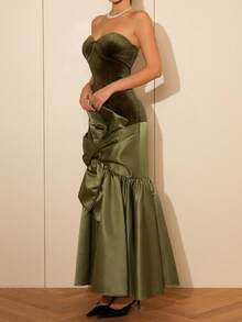 Elegantes, luxuriöses und schickes grünes Kleid für Weihnachtspartys für Damen - Olivgrün - Übersicht 3