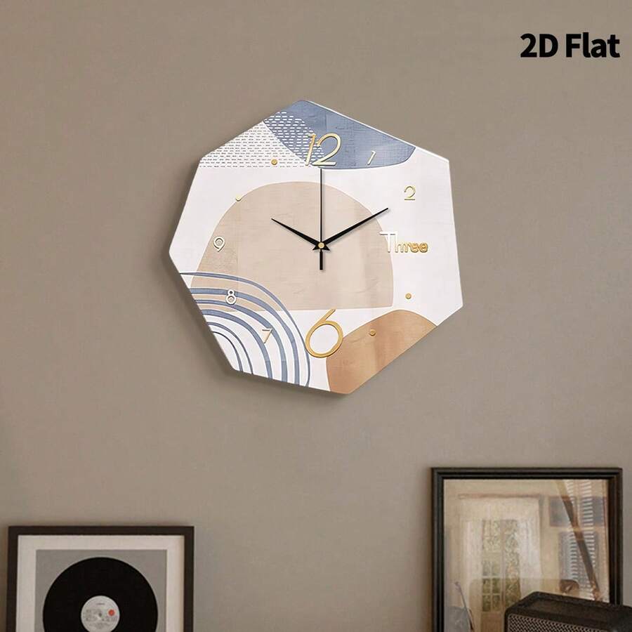 1 pieza Reloj de pared moderno minimalista y de moda, diseño plano 2D, movimiento de cuarzo súper silencioso, sin tic-tac, adecuado para sala de estar, sala de música, dormitorio, cocina, cafetería, decoración, regalo perfecto y decoración festiva