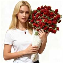 Manta de Ramo de Flores, Hecha A Mano con Ramo de Rosas de Ganchillo, Finished Product, Ideal para El Día de La Madre, Bodas, San Valentín, Decoración del Hogar(Red 23.6inch) - Multicolor - Ver 2