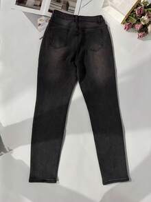 女士冬季保暖内衬修身牛仔裤 - 深灰色 - 查看 7