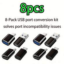 (8Pcs/4Pcs) USB C To USB Adapter, Type C Female To A Male Charger Converter USB C Male To USB3.0 Female, Micro USB To USB-C Adapter Support Fast Charging And Data Transfer Type-C Male To USB OTG Connector - màu đen - Xem 8