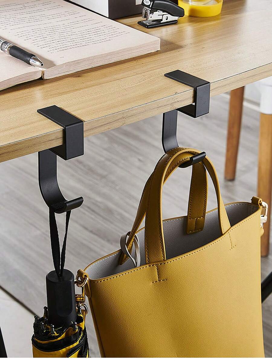 Heavy Duty Metal Desk Edge Bag Hanger, Clamp-On Purse Holder Rack Mounted Under Desk, Multifunctional Handbag Storage Organizer For Desk, Backpack, Headphones, Keys, Umbrella, Water Bottle - Multicolor - View 1