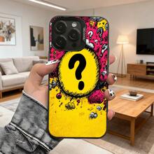 Cubierta de teléfono con diseño de interrogación amarilla y fondo rosa con estampado gráfico para uso diario en casa y salidas Aplicable a teléfonos Apple y Galaxy. - Negro - Ver 1