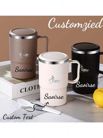 1pc Stainless Steel Insulated Coffee Mug With Handle, 12oz Double Wall Vacuum Travel Mug, Tumbler Cup With Sliding Lid, Double-Layer Thermal Insulated Water Cup, Leak Proof & Anti Scalding Milk Coffee Cup, Large Capacity Drinking Cup Kitchen Drinkware, Suitable For Student And Adult Use In Home, School, Office, Outdoor Camping, Picnic,Chic Design