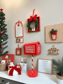 1 Vintage Wrought Iron Christmas Mailbox - Country Cotton-Style Red And White Mailbox With Golden Hinges, 3D Snowflake And Candy Bar Decoration, Indoor/Outdoor Holiday Decoration, Durable Metal Mailbox, Suitable For Porch Or Mantelpiece (Easy To Install)