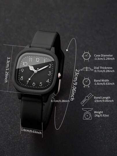 Silicone Watches, Square Dial Quartz Wrist Classic Combination Set (Watch Box Not Included) view 4