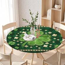 Water-Resistant Round Tablecloth With Elastic Edge For 40-44" Tables - Luck-st Shamrock - View 6