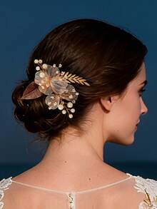 1 件精美彩绘发夹，饰有花卉元素、水钻水晶和仿珍珠，适用于欧式花园婚礼新娘伴娘发型，优雅头饰，情人节配饰