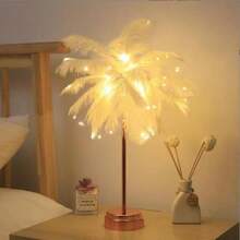 1pc Pink & White Feather Decorative LED Night Light, Warm & Romantic Desk Table Lamp Decor For Bedroom, Living Room - trắng - Xem 6