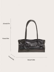 1pc Women's Solid Color PU Retro One Shoulder Tote Bag, Fashion Large Bag Suitable For Commuting, Shopping, Gift - Black - View 3