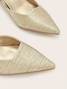 女士纯色褶皱猫跟鞋,优雅尖头高跟鞋,时尚踝带高跟鞋(随机裁剪) - 金色 - 查看 5