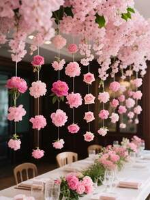 21PCS Hanging Flower Garland Kit DIY Ceiling Flower Set DIY Flower Curtain Material Simulation Flower Pendant Ornaments Floating Flower Wall Hanging Backdrop Photography Design For Wedding Birthday Room Layout Gifts ClassroomParties - Multicolor - View 1