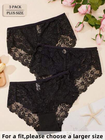 APRSEA 3pcs/Pack Plus Size Women's High Waist Sexy Lace Panties Briefs Soft Women's Lace Lingerie