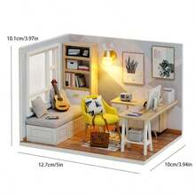 Kit de manualidades en miniatura para hacer una maqueta de habitación de estudio, modelo de ensamblaje con cubierta antipolvo, rompecabezas 3D, regalo de juguete, decoración del hogar para dormitorio, adecuado para adolescentes, niñas, niños, damas, caballeros y adultos - Multicolor - Ver 2