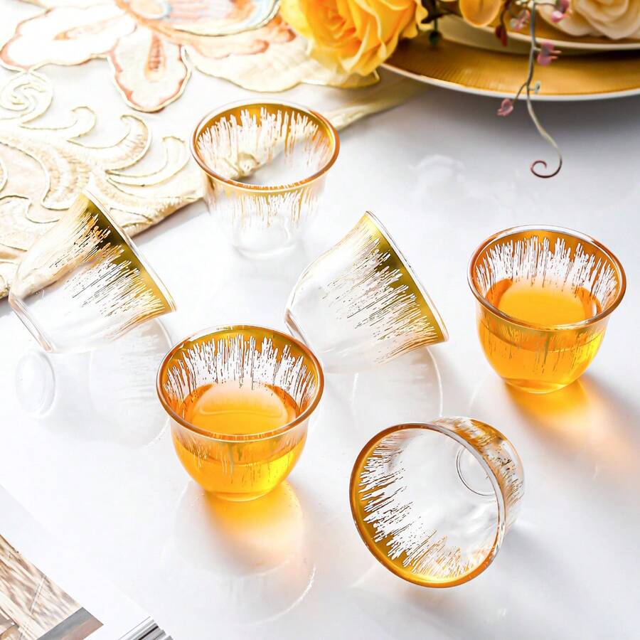 6pcs Glass Moonlight Cup Set, Red Tea Cup, Coffee Cup, Arabic Turkish Small Coffee Cup