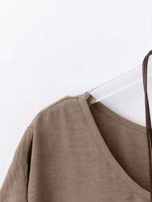 Women's Casual Western Style Solid Color Round Neck Long Flare Sleeve Blouse, Elegant Elegant Loose Retro Long Sleeve Shirt Top - Khaki - View 3