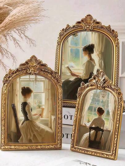 1pc Gold Ornate Picture Frame, S/M/L, Vintage Home Decor