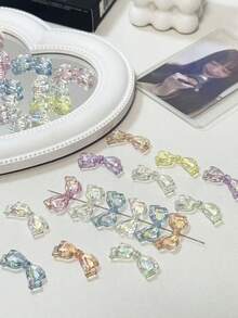 20x16毫米亚克力UV涂层心形翅膀蝴蝶结珠子，手工DIY手机挂饰，发饰 - 彩色 - 查看 1