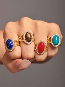 1pc Oval Resin Ring, Stainless Steel Fashion Personalized Ring, Women's Stainless Steel Ring, Women's Accessories, Summer Ring, Jewelry Gift, Beach Resort Ring