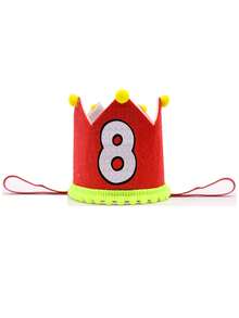 红色生日皇冠派对帽，生日服装头饰，手工粘贴数字1、2、3、4、5、6、7、8、9生日派对帽 - 紅色 - 查看 10